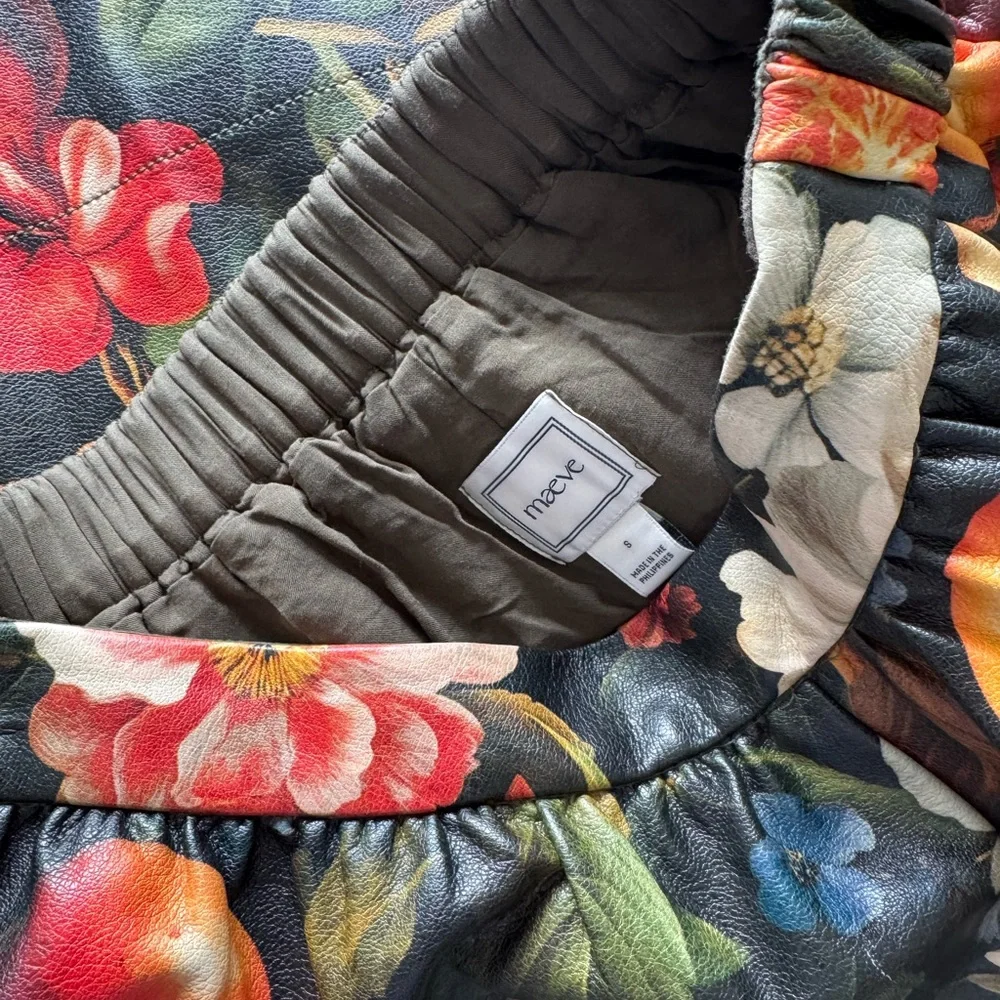 Maeve Jacie Faux Leather Midi Skirt Multi Floral Fruit NWOT - Picture 3 of 4